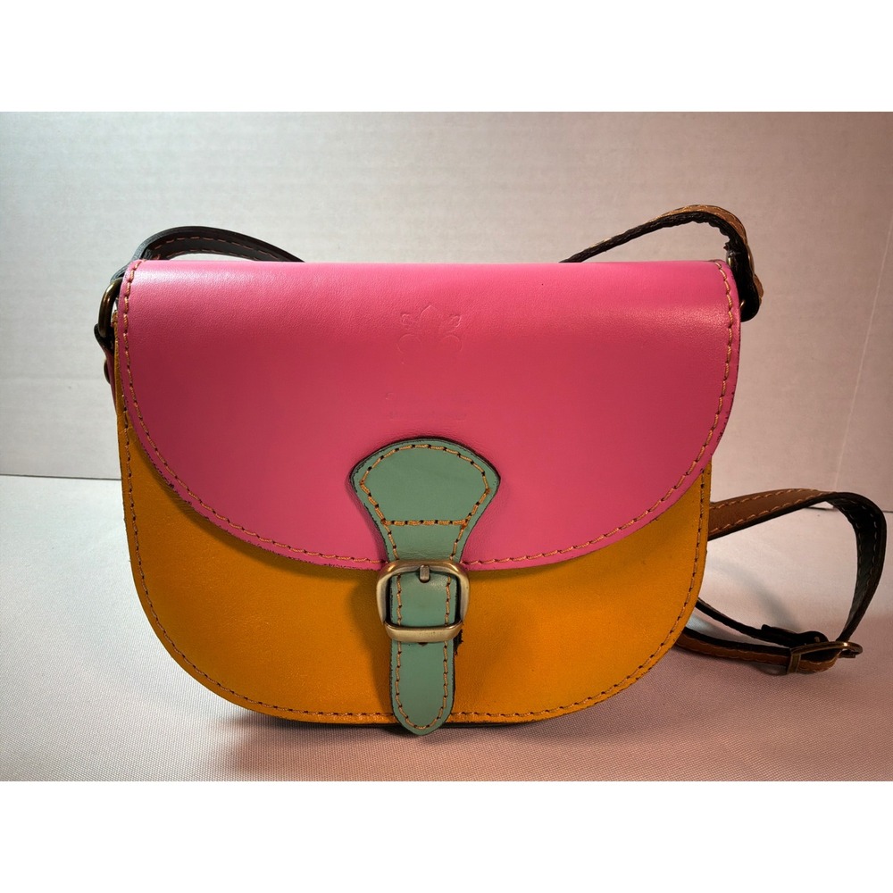 Borse in Pelle Crossbody Bag Small Multi Colorblock Italian Leather Saddle Bag